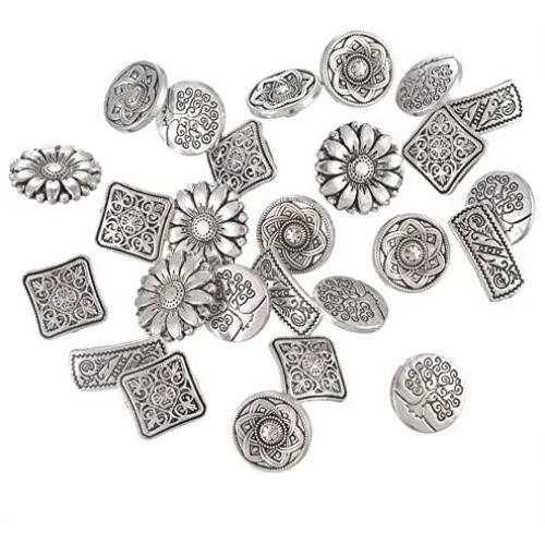 EORTA 50 Pieces Antique Metal Buttons with Shank Round/Square/Flower Shaped Decorative Button for Sewing, Crafting, Scrapbooking, Jeans, Coats, Antique Silver EORTA 50 Pieces Antique Metal Buttons with Shank Round/Square/Flower Shaped Decorative Button for Sewing, Crafting, Scrapbooking, Jeans, Coats, Antique Silver