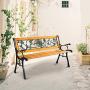 Giantex 50 Patio Park Garden Bench, Outdoor Furniture Rose Cast Iron Hardwood Frame Porch Loveseat for 2 Person Outdoor Clearance