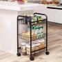 SONGMICS 3-Tier Metal Rolling Cart on Wheels with Baskets, Lockable Utility Trolley with Handles for Kitchen Bathroom Closet, Storage with Removable Shelves, Black UBSC03BK