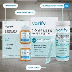 17 in 1 Premium Drinking Water Test Kit - 100 Strips + 2 Bacteria Tests - Home Water Quality Test - Well and Tap Water - Easy Testing for Lead, Bacteria, Hardness, Fluoride, pH, Iron, Copper and more!