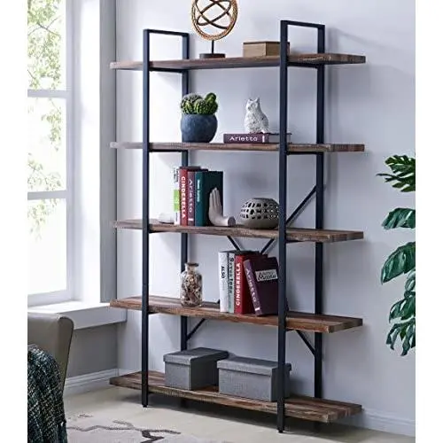 Homissue 5-Tier Bookcase, Vintage Industrial Wood and Metal Bookshelves for Home and Office Organizer, Retro Brown Homissue 5-Tier Bookcase, Vintage Industrial Wood and Metal Bookshelves for Home and Office Organizer, Retro Brown