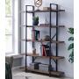 Homissue 5-Tier Bookcase, Vintage Industrial Wood and Metal Bookshelves for Home and Office Organizer, Retro Brown