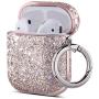 ULAK Glitter Designed Compatible with AirPods Case, Luxury Bling Leather with Mirror Surface Plating Hard Cover,Shockproof Protective Cover with Keychain for AirPod 2 & 1(LED Visible)(Pink Glitter)