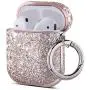 ULAK Glitter Designed Compatible with AirPods Case, Luxury Bling Leather with Mirror Surface Plating Hard Cover,Shockproof Protective Cover with Keychain for AirPod 2 & 1(LED Visible)(Pink Glitter)