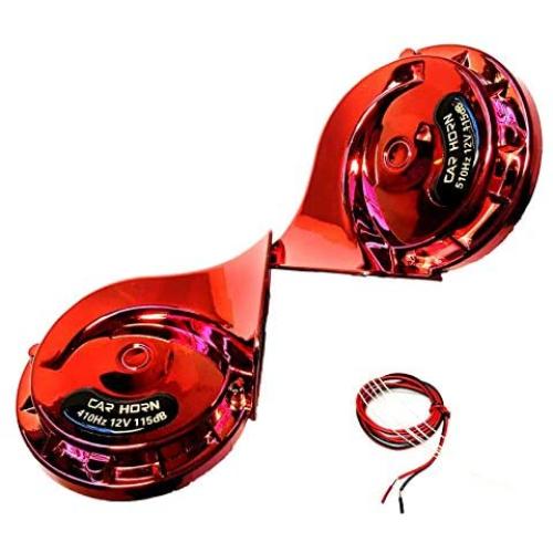 Viping Car Horn Truck Horn 115DB Electric Horn Air Horn Double Tone Electric Snail Horn Rose red Waterproof Horn High Tone and Low Tone Horn with Metal bracketfor Any 12V Moto Vans Ship car Truck etc