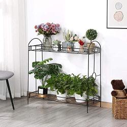 Yaheetech 2 Tier Metal Plant Stand for Outdoor/Indoor, Plant Display Rack Flower Pot Stand Shelf for Home Garden Backyard Patio, Home Storage Organizer Rack Black，33.5 x 13.4 x 31.9 inch