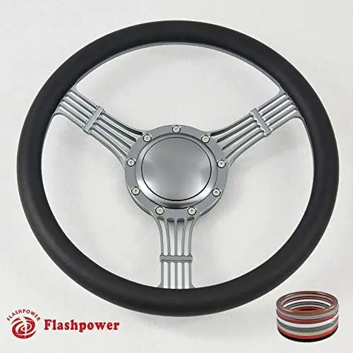 15.5'' Gun Metal Billet Steering Wheel Half Wrap with Horn Button-Black