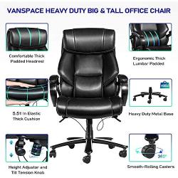 VANSPACE Big and Tall Executive Office Chair 400lb High Back Ergonomic Desk Chair Bonded Leather Chair - Heavy Duty Metal Base, Thick Padding, Adjustable Swivel Chair