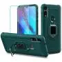 Newseego Compatible with Motorola Moto E 2020 Case with Tempered Glass Screen Protector 【1 Pack】 Metal Ring Holder Kickstand Work with Magnetic Car Mount Shockproof Protective Soft Cover-Dark Green