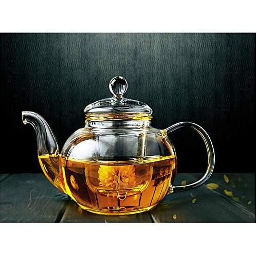 Suns Tea 32oz (950 ml) Ultra Clear | Lead-free | No Metal or Plastic Parts | Borosilicate Glass Teapot & See-thru Glass Infuser - For Loose Tea, Bagged and Flowering Teas