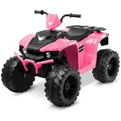 Kidzone 12V Electric Kids Ride-On Car ATV with DIY License Plate, 4 Big Wear Resistant Tires, MP3, 2 Speeds, LED Lights, Bluetooth, Radio, Pink