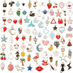 90 Pieces Assorted Gold Plated Enamel Dangle Charm Pendant for Jewelry Making (Hawaii Style)