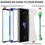 MME ASUS ROG 2 Phone Case Bumper Metal Luminescent Rubber Corner Shockproof Full Body Protection with Tempered Glass Screen Protector and Anti-Scratch Carbon Fiber Skin Back (Blue)