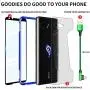MME ASUS ROG 2 Phone Case Bumper Metal Luminescent Rubber Corner Shockproof Full Body Protection with Tempered Glass Screen Protector and Anti-Scratch Carbon Fiber Skin Back (Blue)