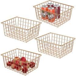 Metal Wire Storage Basket iSPECLE Freezer Baskets Storage Organizer Bins with Handles for Kitchen, Pantry, Closet, Laundry Room, Cabinets, Garage 4 Pack Rose Gold