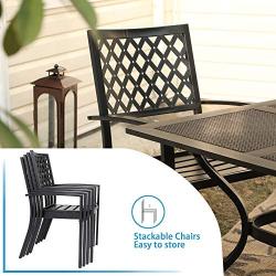PHI VILLA Outdoor Patio Dining Set of 7 with Metal 60''x38'' Rectangular Dining Table and Bistro Chairs - Black