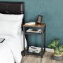 VASAGLE Industrial Side Table, End Telephone Table with 2-Tier Mesh Shelves, for Office Hallway or Living Room, Wood Look Accent Furniture with Metal Frame ULET75BX