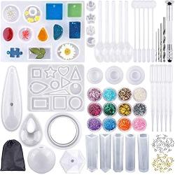 Augshy 98 Pieces Silicone Casting Resin Jewelry Molds and Tools Set with a Black Storage Bag for DIY Jewelry Craft Making