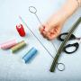 Needle Threader for Hand Sewing of 15 Pieces, Including Plastic and Metal Needle Threader, Metal Tweezers, Wire Remover, Measuring Tape