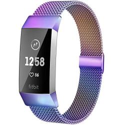 MioHHR Metal Bands Compatible with Fitbit Charge 3 / Charge 4 Bands for Women Men, Breathable Stainless Steel Replacement Wristband Accessories for Charge 3 SE Fitness Activity Tracker, Colorful