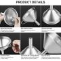 Stainless Steel Funnels for Kitchen, Food Grade Metal Funnels with 300 Mesh Food Filter, Detachable Strainer and Cleaning Brush for Transferring of Liquid, Fluid, Oil, Juice, Powder