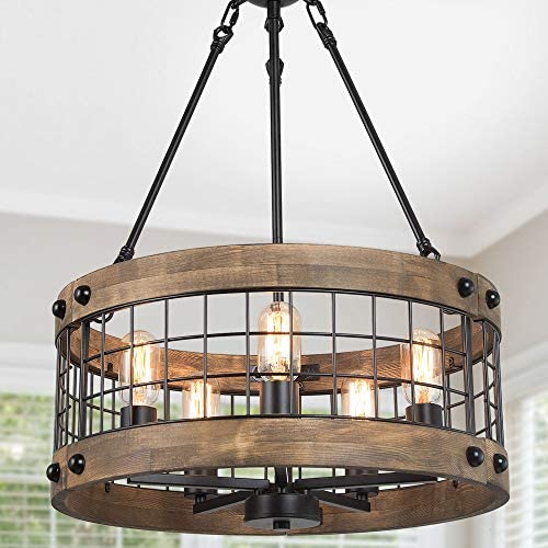 LALUZ Farmhouse Chandelier for Dining Room, 5-Light Rustic Chandelier for Kitchen Island, Entryway LALUZ Farmhouse Chandelier for Dining Room, 5-Light Rustic Chandelier for Kitchen Island, Entryway