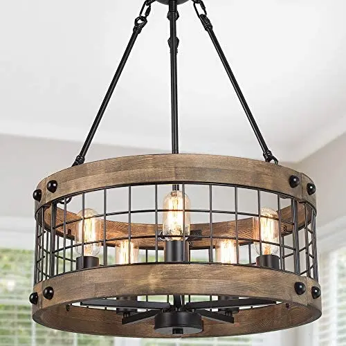 LALUZ Farmhouse Chandelier for Dining Room, 5-Light Rustic Chandelier for Kitchen Island, Entryway