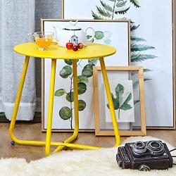 Grand patio Round Metal Side/End Table, Steel Patio Coffee Table for Bistro, Porch, Weather Resistant Outside Table Small (Yellow)