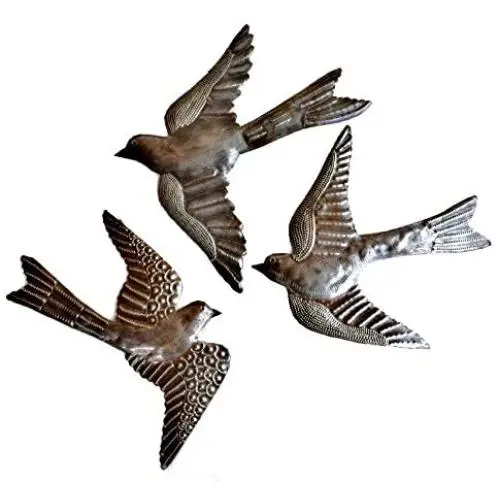 Large Metal Birds, Decorative, Ornamental, Set of 3, Wall Hanging, Handmade in Haiti, Garden Decorations 11 x 12 Inches