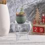 OUNONA Indoor Outdoor Metal Mini Flower Plants Pot Stand Rack Shelf for Balcony Desk 5.3 x 5.3 x 5.1 inches (White)