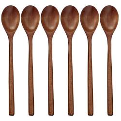 Wooden Spoons, 6 Pieces 9 Inch Wood Soup Spoons for Eating Mixing Stirring, Long Handle Spoon with Japanese Style Kitchen Utensil, ADLORYEA Eco Friendly Table Spoon