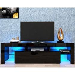 HOVNEE TV Stand Entertainment Center with 20 LED Color Effects, Living Room Console Table Storage Cabinet Television Stands for 65 inch TVs, Black