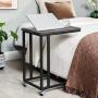 VASAGLE Industrial Side Table, End Table for Coffee Laptop Tablet, Mobile Table with Rolling Casters, Steel Frame, for Living Room, Bedroom, Charcoal Gray and Black ULNT050B04