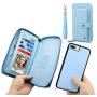 JAZ iPhone 8 Wallet Case / iPhone 7 Wallet Case - Multi-Function Money Pocket Wristlets Zipper Purse Detachable Magnetic 14 Card Slots Leather Wallet Case for Apple iPhone 8 / 7 / 6S / 6 Sky Blue