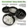 MasterGrind Mill 4 Piece Herb Grinder - Crank Handle Pollen Catcher - Large 2.5 Inch Black Aluminum MasterGrind Mill 4 Piece Herb Grinder - Crank Handle Pollen Catcher - Large 2.5 Inch Black Aluminum