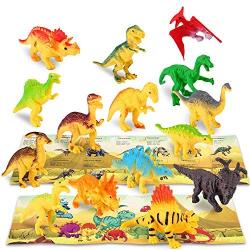 flashbluer Dinosaur Toys Truck with 15 Dinosaurs, 5 Metal and 5 Plastic Die-Cast Cars and 1 Helicopter and Dinosaurs Book for 3-12 Years Old Boys and Girls