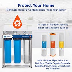 Express Water Whole House Water Filter, 3 Stage Home Water Filtration System, Sediment, Polyphosphate Anti-Scale, Carbon Filters Includes Pressure Gauges, Easy Release, and 1 Inch Connections