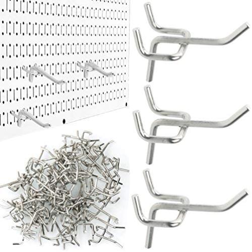 100 Pack 2 inch Metal Pegboard Hooks fits 1/8 or 1/4 inch Pegboard and Slatwall Holes, 1/8 inch Diameter PEG Board Pegboard Shelving Hooks for Garage, Kitchen, Craft Shop, Retail Shop, Office