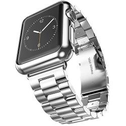 HUANLONG Compatible with Apple Watch Band, Solid Stainless Steel Metal Strap Band w/Adapter+Case Cover for Apple Watch iWatch 38/42mm (H Silver 38mm)