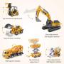 Construction Vehicles Truck Toys, Geyiie Kids Engineering Playset Metal Truck Head, Excavator Digger Bulldozer Forklift Trucks Trailer Cement Toys Gift for Toddlers Kids 3 4 5 6 Year Old Boy