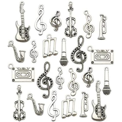 Sailanzi 100g(60pcs) Craft Supplies Antique Silver Instrument Music Notes Charms Pendants for Jewelry Making Crafting Findings Accessory for DIY Necklace Bracelet Earrings SM99