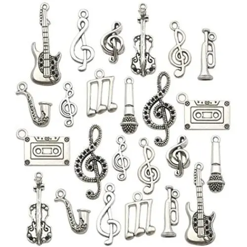 Sailanzi 100g(60pcs) Craft Supplies Antique Silver Instrument Music Notes Charms Pendants for Jewelry Making Crafting Findings Accessory for DIY Necklace Bracelet Earrings SM99 Sailanzi 100g(60pcs) Craft Supplies Antique Silver Instrument Music Notes Charms Pendants for Jewelry Making Crafting Findings Accessory for DIY Necklace Bracelet Earrings SM99