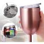 Stainless Steel Wine Glasses Cups.Double Walled Vacuum Insulated Wine Tumbler With Lid and Straw.Friendship,Christmas,Birthday Gifts for Women Men Friends Dad Mom(10oz Rose Gold)