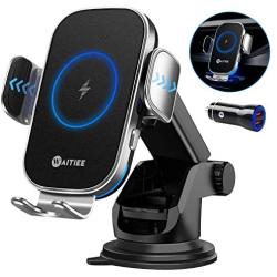 WAITIEE Wireless Car Charger,Qi 15W Fast Charging Automobile Chargers,Air Vent Dashboard Car Mount for iPhone 12 Series/11/Pro Max,Samsung S10/S9/S8/S20 Series(with Quick Charge 3.0 Car Adapter)