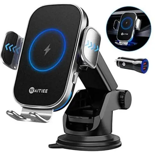 WAITIEE Wireless Car Charger,Qi 15W Fast Charging Automobile Chargers,Air Vent Dashboard Car Mount for iPhone 12 Series/11/Pro Max,Samsung S10/S9/S8/S20 Series(with Quick Charge 3.0 Car Adapter)
