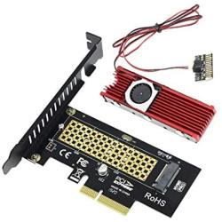 JEYI SK4 NVMe PCIe Adapter with Cooling Combo M.2 NVMe SSD to PCI-E X4 Expansion Card M Key + Cool Warship m2 2280 SSD Fan Heatsink for PCI Express 3.0 4X X8 X16 (Red)