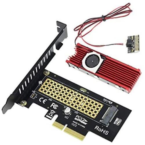 JEYI SK4 NVMe PCIe Adapter with Cooling Combo M.2 NVMe SSD to PCI-E X4 Expansion Card M Key + Cool Warship m2 2280 SSD Fan Heatsink for PCI Express 3.0 4X X8 X16 (Red)