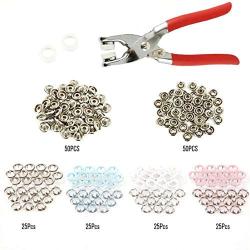 Garneck 200 Pcs Sewing Snaps,Snap Fasteners Tool Kit, 9.5mm Metal Grommet Kit, Press Studs Snap Buttons Rings with Plier and 2 Rubber Sleeve for DIY Sewing Craft Thin Clothing