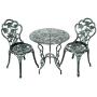 Giantex 3 Piece Bistro Set Cast Rose Design Antique Outdoor Patio Furniture Weather Resistant Garden Round Table and Chairs w/Umbrella Hole (Rose Design)