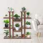 Tooca Plant Stand Wood Indoor, 9-Tier, 47-inch Height, Stylish Plant Shelf Steady Vertical Outdoor, Tiered Plant Ladder, Display Storage Rack, Carbonized, with 3 Gardening Tools